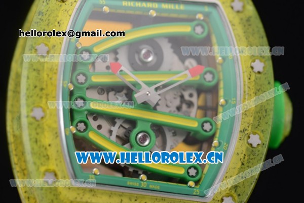 Richard Mille RM 59-01 Miyota 9015 Automatic Carbon Nanotubes Case with Skeleton Dial Green Inner Bezel and Yellow Rubber Strap - Click Image to Close
